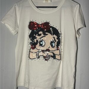 Women’s White T-Shirt with Sequin Betty Boop Appliqué - Size 3XL